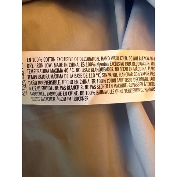 English Factory Blue Button Up Shirt Pearl-Accented Floral Buttons Long Sleeve - Picture 5 of 6